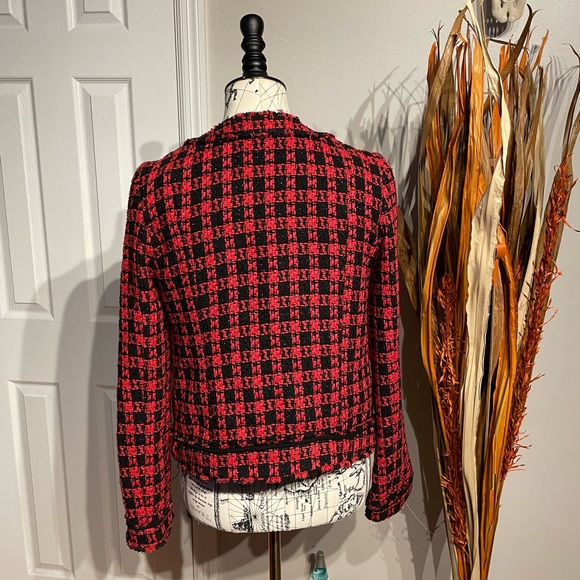 Wool Tweed Textured Houndstooth Plaid print Tomboy Preppy Work Fall Winter VGT - Picture 7 of 9